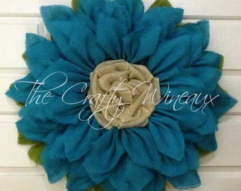 Extra Large Burlap Sunflower Wreath, 30" Turquoise Sunflower, Spring Wreath, Summer Wreath, Customizable Wreath, Trendy Sunflower Wreath