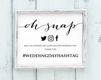 Oh Snap Wedding Hashtag Sign, DIY Hashtag Sign Printable, Social Media Hashtag Sign, Facebook Instagram Printable Hashtag Template