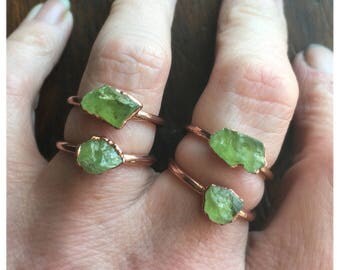ON SALE Raw Peridot Ring | August Birthstone | Electroformed Jewelry | Raw Peridot Ring | Crystal Ring | Made to Order Ring | Green Ring