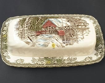 Johnson Bros The Friendly Village Butter Dish, Covered Butter Dish, Lidded Butter Dish, Vintage Butter Dish, 1950s Butter Dish