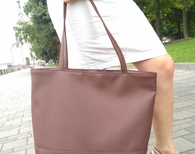 Brown Tote bag, Large women vegan Tote, Laptop bag, Organizer bag, Office handbag