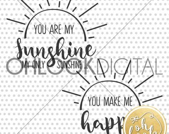 You are My Sunshine / You make me Happy / Mommy & Daughter Shirt Designs / DXF / Matching Shirts / SVG for Cricut or Silhouette / Sunshine