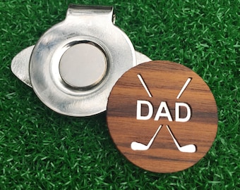 Fathers Day Personalized or DAD or Grandpa Teak Wood golf ball marker hat clip dad gift