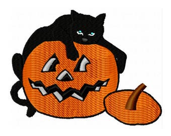 Black Cat Embroidery Design - Pumpkin Embroidery Design - Halloween Embroidery Design - Jack O Lantern Embroidery Design - Halloween Cat