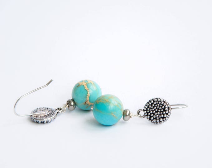 Jasper jewelry, Jasper stone jewelry, Globe earrings, Earth earrings, Jasper earrings, Jasper stone earrings, Blue green earrings