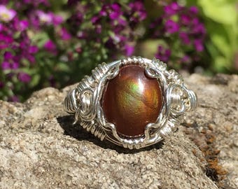 Fire Agate Ring - Fire agate Wire Wrap Ring - Size 5 1/2 - Sterling Silver Fire Agate Ring