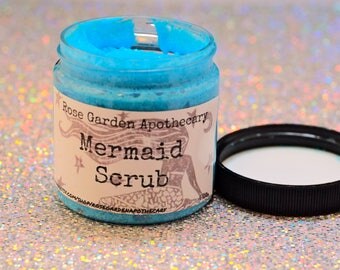 Mermaid Body Scrub Dead Sea Salt infused creamy foaming scrub with Sweet Almond Oil and Eucalyptus and Peppermint Essential Oils.