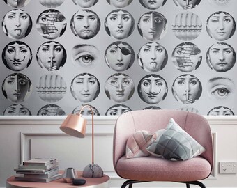 Faces Wallpaper - Fornasetti Wallpapers - Wallpaper Dishes