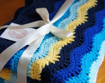 Throw Blanket ,Crochet blanket,Crochet Afghan,handmade blanket - Blue Ocean Wave
