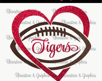 Tigers Football Heart Design Pattern Graphic Design Instant Download EPS SVG DXF Cutting Files Cameo