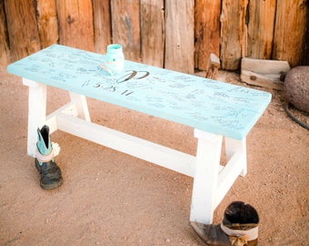 Personalized Two-Tone Farmhouse Bench - Wedding Guest Book