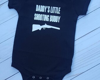 Daddys shooting buddy bodysuit- hunting buddy, one piece, creeper, camo baby, baby boy, custom, baby shower gift boy, future hunting buddy