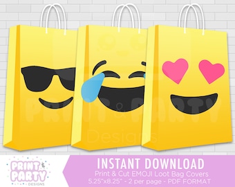 Printable Emoji Faces Party Favor Bag Covers, Emoji Faces Birthday Party Favors, Emoji Faces Loot Bags, Gift Bags, Instant Download