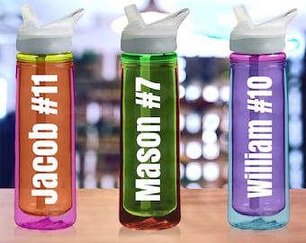 WATER BOTTLE DECAL with your text / name (2" x 6"). Personalized Vinyl Decals, Christmas gift ideas for Coworkers Friends Him/Her, Team