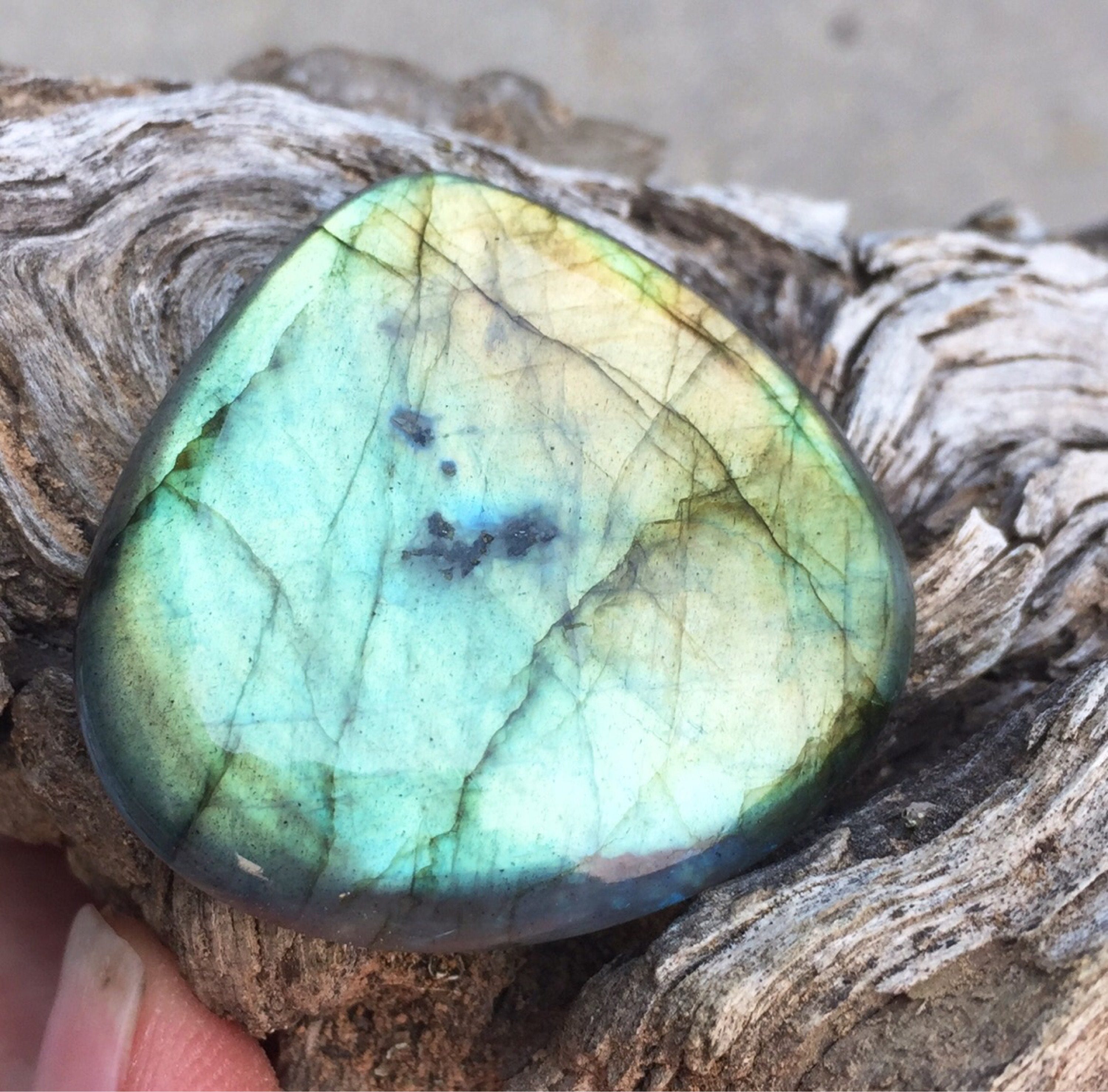 Large flashy Natural gold labradorite puffy teardrop cabochon