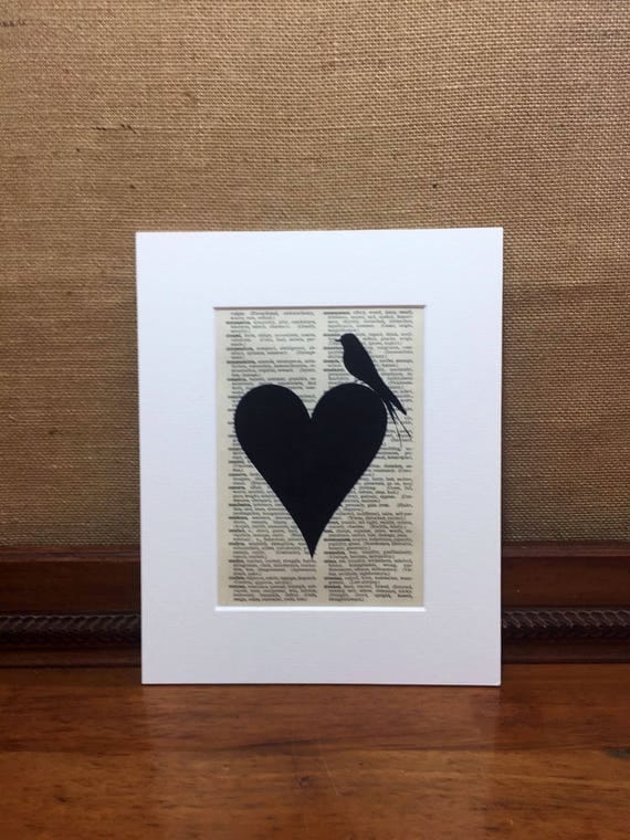 Romantic Heart and Bird Vintage Style Print | Dictionary Print | Book Page Print | Wall Art Print | Bedroom Decor | Shabby Chic Home Decor