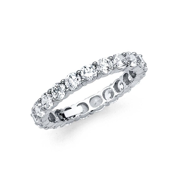 14k Solid White Gold CZ Eternity Band Stackable Ring Endless
