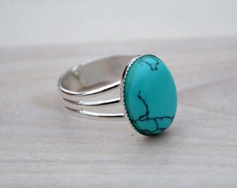 Bohemian Turquoise Ring Blue Solitaire Boho Ring Blue Oval