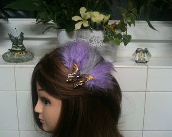 HeAdband shabby bronze purple feather,cristal Swarovski,AMETHYSTE,butterflye/serre tete Shabby, plume mauve,pierre Amethyste et Agate