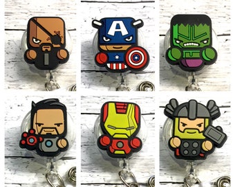 Avengers Marvel Inspired ID Badge Reels! Pick from Nick Fury, Tony Stark, Captain America, Iron Man, Hulk, or Thor! Great guy gift!