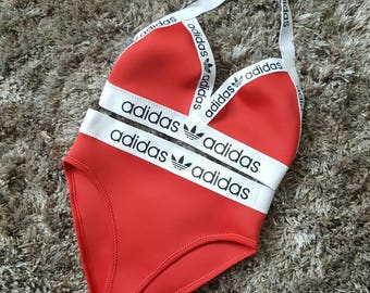Reworked high leg adidas bikini set