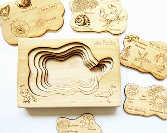 Tidepool layered puzzle, ocean wooden puzzle, montessori wooden puzzle