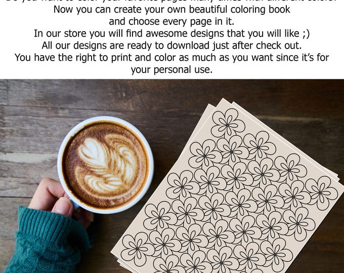 printable coloring page, digital adult coloring book flower, coloring page flower, mini coloring book, coloriage adulte, antistress coloring