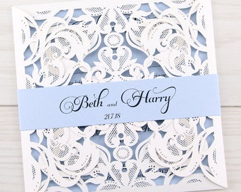 SAMPLE * Farrah Laser Cut with Belly Band, Pale Blue