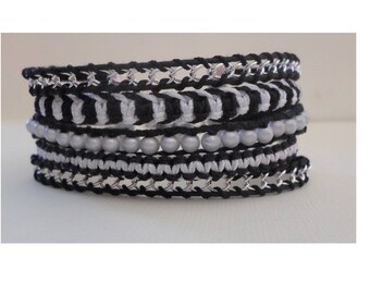 5 row Cuff Bracelet mixed côtelés