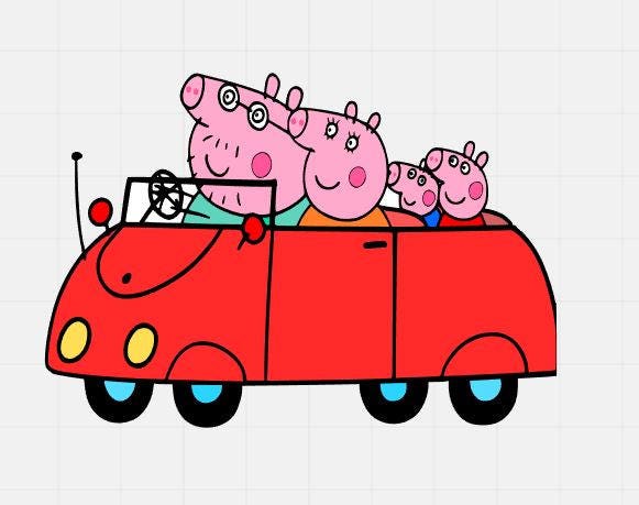 Download Peepa Pig Family In Car , Svg File, Svg Cutting File ...