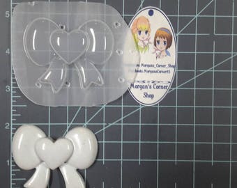 Heart Bow Plastic Mold or silicone mold, Resin Mold, heart Mold, clay mold, bow mold, wax mold, kawaii mold, ribbon mold, bow center mold