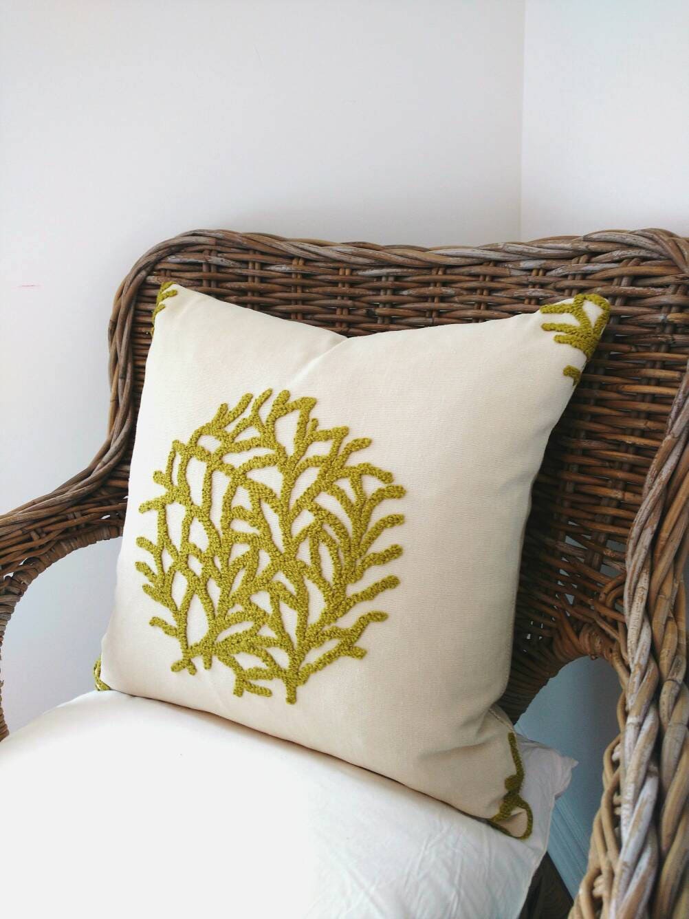 Nautical 20x20 embroidered pillow cover Coastal pillow sea