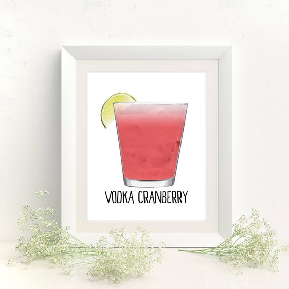 Vodka Cranberry Cocktail Print Cocktail Art Kitchen