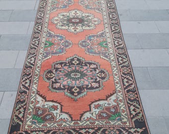 Runner Rug, Hallway Rug, Oushak Runner Rug, Area Rug, Vintage Turkish Rug, Oriental Knotted Rug, Aztec Rug, 4' x 11'5" Feet, Free Shipping !