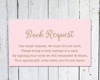 Book Request Insert, Baby Shower, Pink And Gold, Bring A Book Instead Of A Card, Confetti, Printable, Instant Download, Books For Baby