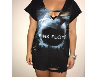 Pink Floyd Distressed T-shirt Dress, Band T-shirt, Choker Top, Band Tee, Rock N Roll, Women's Apparel, Women's Dress, Trendy Fashion