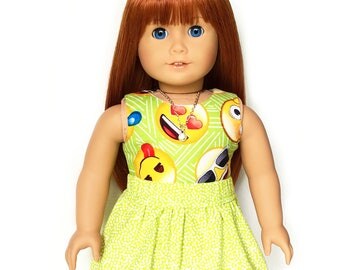 Tank Top, Emoji Smiling Faces, Lime Green, Yellow, 18 inch Doll Clothes, Fits dolls such as American Girl Doll Clothes