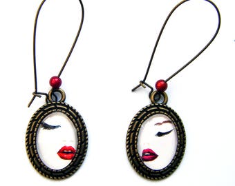 Earrings "Mouth" Oval cabochons