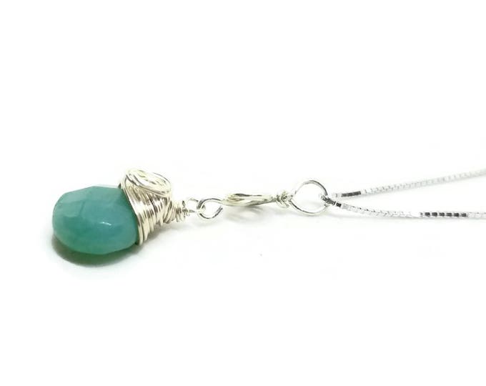 Sterling Silver Wrapped Faceted Amazonite Faceted Gemstone Necklace and Earring Set, Sterling Silver Gemstone Necklace, Unique Birthday Gift