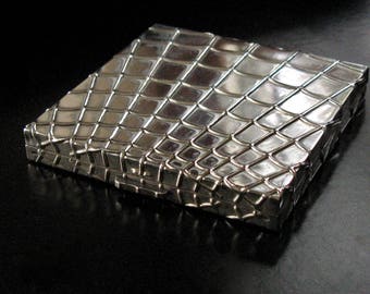 RESERVED FOR STEPHANIE Vintage Art Deco Sterling Silver Volupté Spider Web Embossed 3" Square Compact Mirror 140g