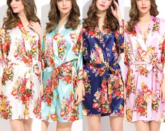 Bridesmaid Robes Floral Satin Robes Bridal Wedding Robe Bride Silk Kimono Robes getting ready robes Bridal Party Robes Floral WeddingRobes