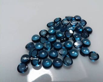 10 Pieces 4mm London Blue Topaz Cabochon Round Loose Gemstone - Natural London Blue Topaz Round Cabochon lot - London Blue Smooth Cabochon