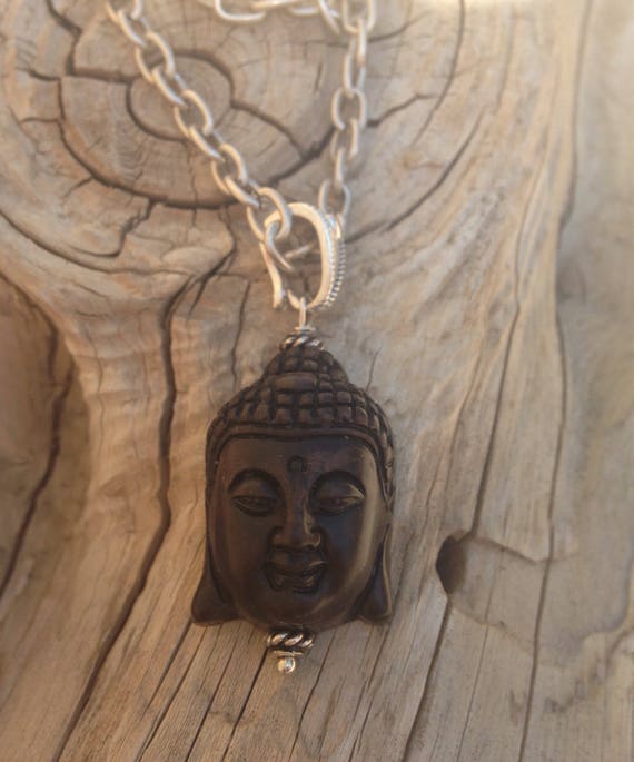 Buddha head Necklace Carved Buddha Pendant Necklace