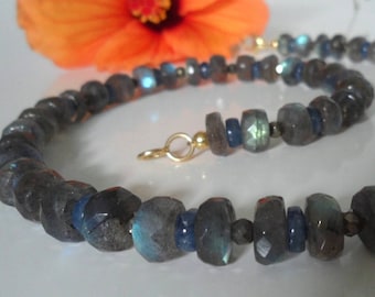 Kyanite, Labradorite necklace and pyrite