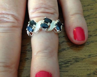 Sterling Silver and Sapphire Ring Size 6