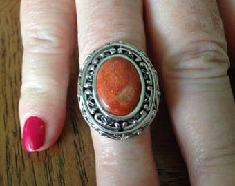 Sterling Silver Coral Ring