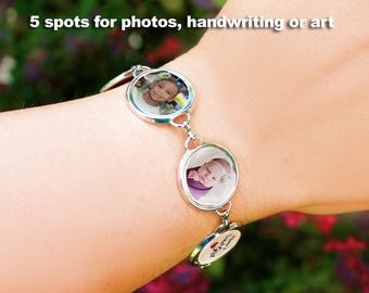 Photo Bracelet, Personalized Bracelet, Family Bracelet, Link Bracelet, Kid Art Bracelet, Mother Gift, Custom Bracelet, Grandma Gift