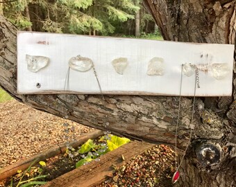 Necklace hanger, stone necklace holder, jewelry hanger, reclaimed wood necklace hanger, stone necklace organizer, necklace organizer