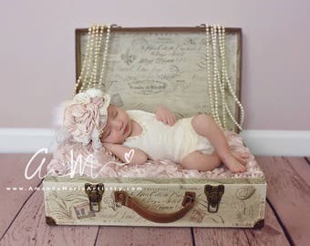 LennaMae Lace Romper, Cream, Girls Beaded Newborn Romper~ Newborn Photography Prop