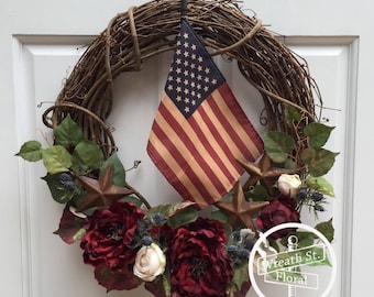 Patriotic Wreath, Rustic Wreath, Americana Wreath, Front Door Wreath, Flag Wreath, 4th Of July Wreath, Memorial Day Wreath, Door Wreath